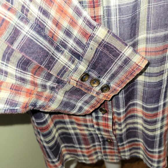 Free People Floral Lace Insert Plaid Cotton Top Long Sleeve Women's Size S - Picture 9 of 13